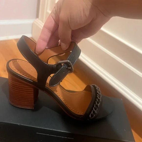 Coach Black Leather Sandals with Chain Detail - Picture 3 of 4